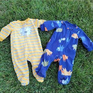 BUNDLE 3M Fleece Footie Pajamas Zip Front Lion Dinosaur
